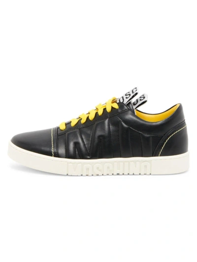 Moschino Men's  Mixed-material Sneakers In Black Yellow