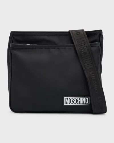 Moschino Men's Nylon Crossbody Bag In Burgundy