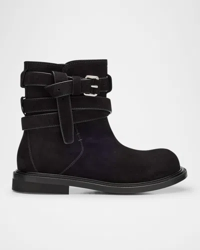 Moschino Men's Oliver Leather Wrap-buckle Ankle Boots In Black