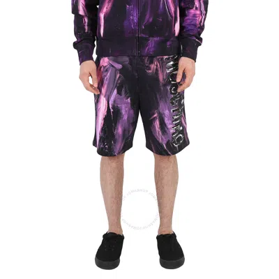 Moschino Men's Painted Effect Print Fleece Shorts In Purple/black