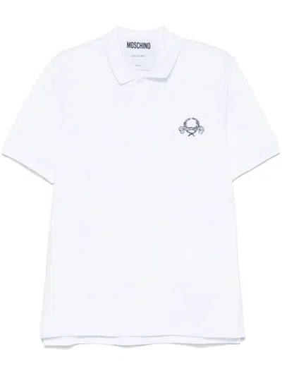 Moschino Men Polo Shirt With Logo In White