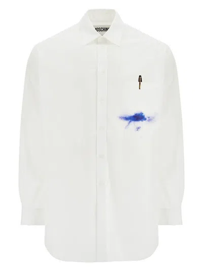 MOSCHINO MEN'S PRINTED POCKET SHIRT WITH BUTTON
