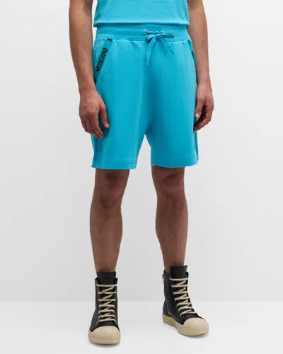 Moschino Men's Side-tape Sweat Shorts In Light Blue