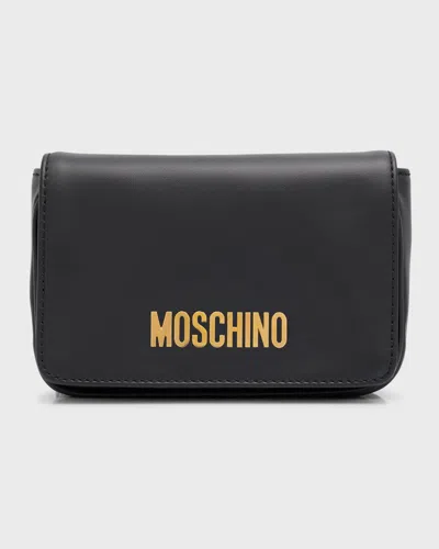 Moschino Men's Small Leather Crossbody Bag In Gold