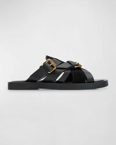 MOSCHINO MEN'S STRAPPY LEATHER SLIDE SANDALS