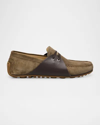 Moschino Men's Suede And Leather Moccasin Drivers In Forest