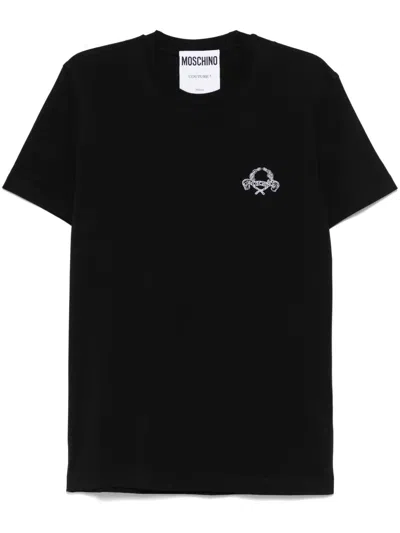 Moschino Men T-shirt With Embroidery In Black