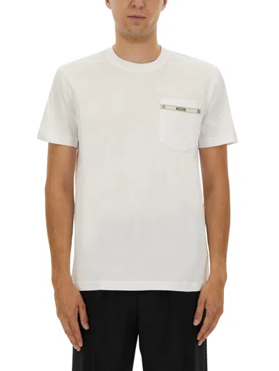 Moschino Crew Neck T-shirt With Logo Ribbon Detail In White