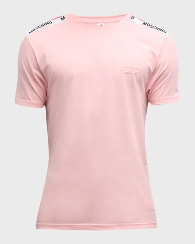 Moschino Men's T-shirt With Shoulder Taping In Pink