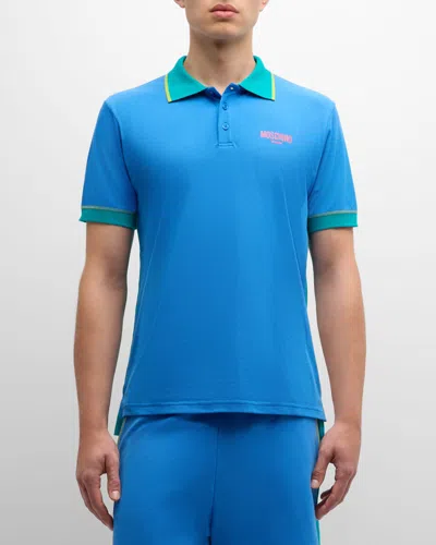 Moschino Men's Tipped Colorblock Polo Shirt In Blue Multi