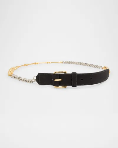 Moschino Men's Two-tone Metal And Leather Belt In Black