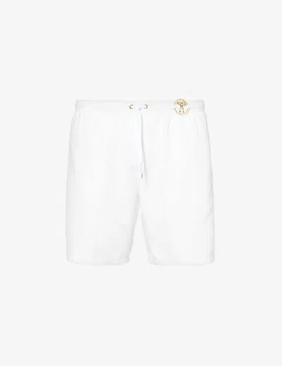 Moschino Mens White Branded-hardware Drawstring-waist Swim Shorts