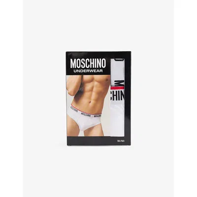 Moschino Mens Essentials Logo-waistband Pack Of Three Stretch-cotton Briefs Multi Black