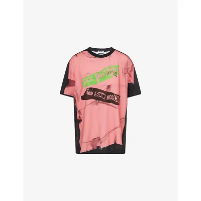 Moschino Mens Pink/white Sex Pistols Graphic-print Cotton T-shirt