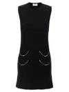 Moschino Zipper Pocket Scalloped Sleeveless Dress In Black