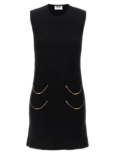 MOSCHINO MERINO WOOL MINI DRESS WITH CHAIN DETAIL