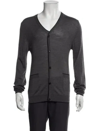 Pre-owned Moschino Merino Wool V-neck Cardigan In Gray