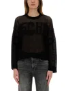 Moschino Logo Mesh Oversize Crew Neck Shirt