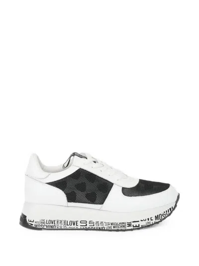 Moschino Mesh-panel Leather Sneakers In White