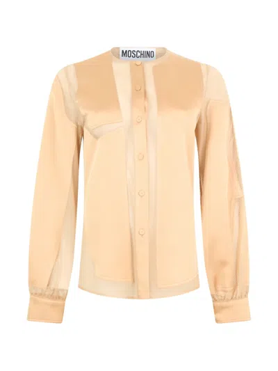 Moschino Mesh-panelled Long-sleeve Shirt In Neutral
