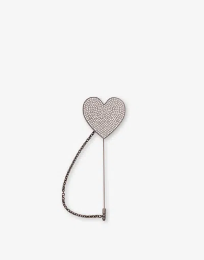 Moschino Metal Brooch With Rhinestones In Silver