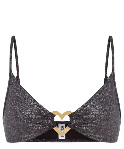 Moschino Metal Heart Bikini Top In Black