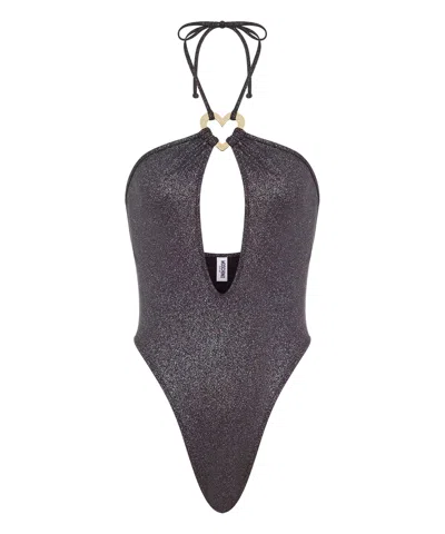 Moschino Metal Heart Swimsuit In Black