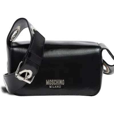 Moschino Metal Logo Crossbody Shoulder Bag In Black