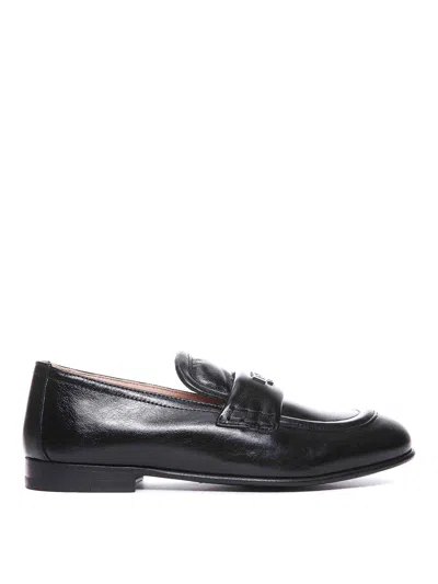 Moschino Metal Logo Loafers In Black