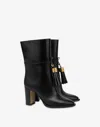 Moschino Tassel-charm Leather Ankle Boots In Black