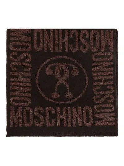 Moschino Metallic-effect Wool Scarf In Brown