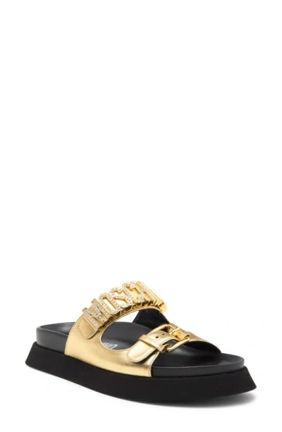 Moschino Metallic Leather Slide Sandal In Gold