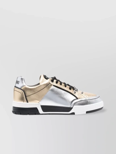 Moschino Metallic Low-top Sneakers With Flat Rubber Sole In White