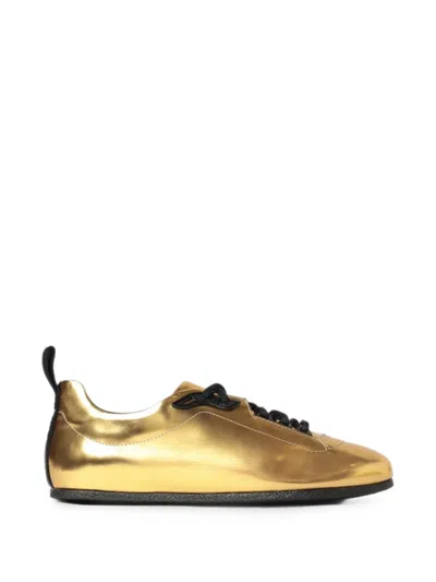 Moschino Metallic-effect Lace-up Sneakers In Gold