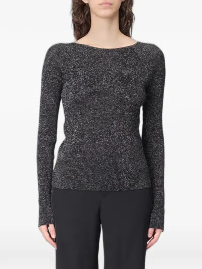 Moschino Metallic-thread Boat-neck Sweater In Gray