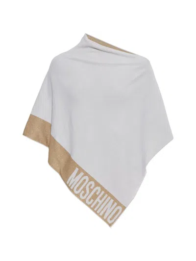 Moschino Metallic-thread Logo-print Poncho In White
