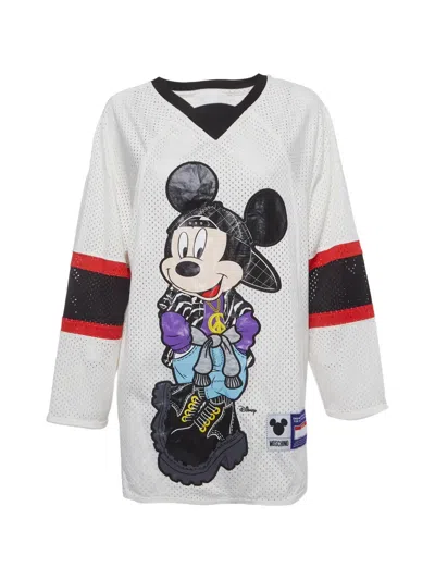 Pre-owned Moschino Mickey Mouse Graphic Mesh Top In White