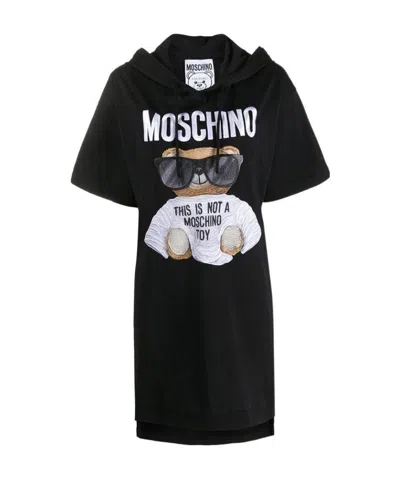 Moschino Micro Teddy Bear Jersey Dress In Black