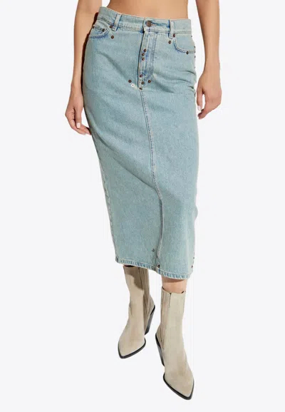 Moschino Mid-rise Midi Denim Skirt In Blue