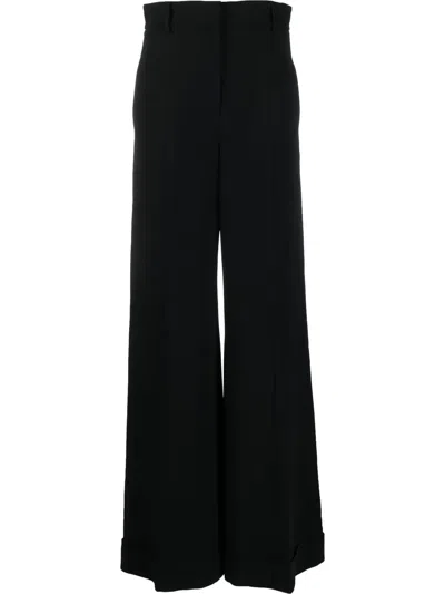 Moschino High-waisted Wide-leg Trousers With Crease Effect In Black