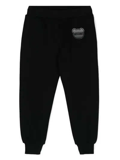 Moschino Kids' Mid-rise Piqué Track Trousers In Black