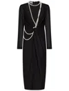 Moschino Black Midi Dress With Pearl Accents And Tailored Fit