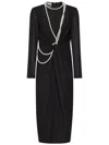 Moschino Black Midi Dress With Pearl Accents And Tailored Fit