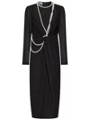 Moschino Black Midi Dress With Pearl Accents And Tailored Fit In Black