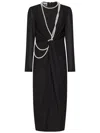 Moschino Black Midi Dress With Pearl Accents And Tailored Fit In Black