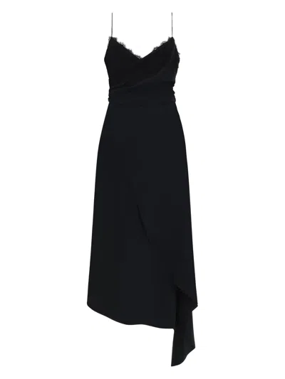 Moschino Midi Dress Lace Trim Draped Asymmetric In Black