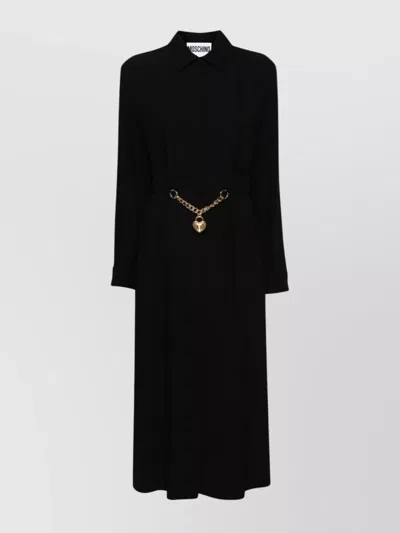 Moschino Midi Dress With Long Sleeves And Chain Belt In Black