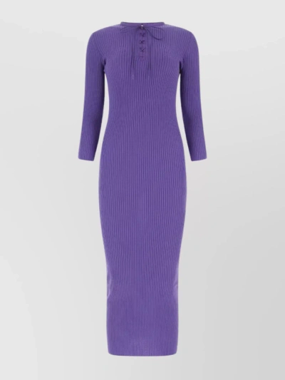 MOSCHINO MIDI LENGTH RIBBED WOOL DRESS WITH 3/4 SLEEVES