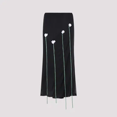 Moschino Midi Skirt Sheer Overlay Floral Embellishments In Black