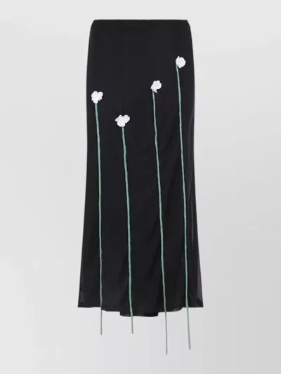 Moschino Midi Skirt Sheer Overlay Floral Embellishments In Black